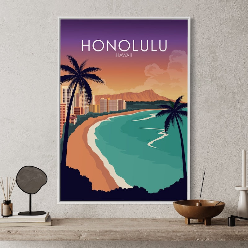 Honolulu Poster | Honolulu Wall Art | Honolulu Sunset Print