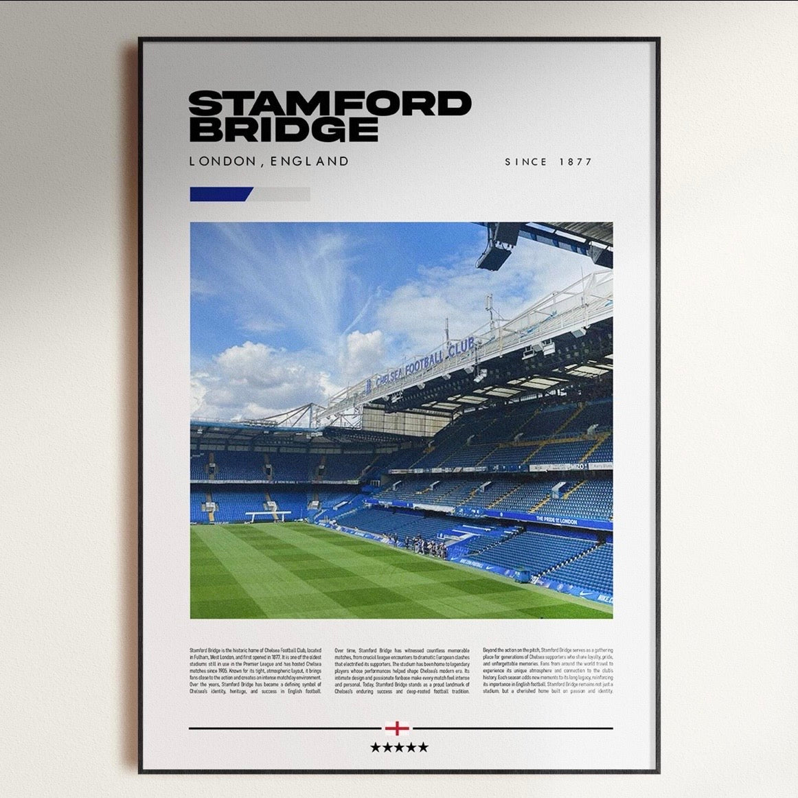 Stamford Bridge Stadium Print | Chelsea FC Poster | Football Wall Art Gift for Chelsea Fans