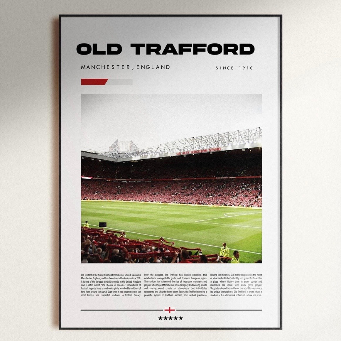 Old Trafford Stadium Print | Manchester United FC Poster | Football Wall Art Gift for United Fans