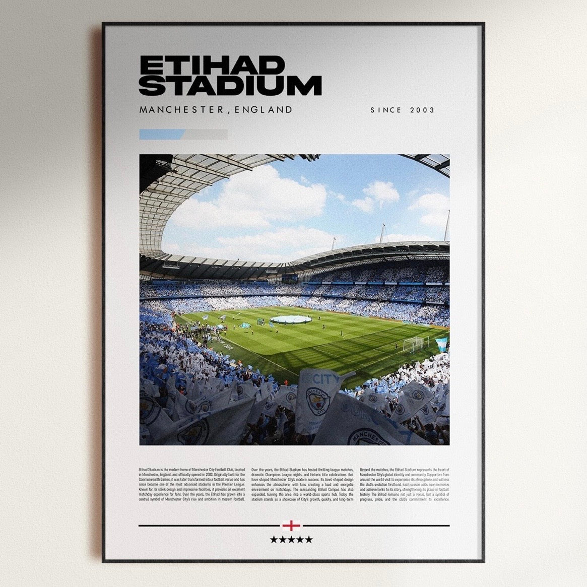 Etihad Stadium Print | Manchester City FC Poster | Football Wall Art Gift for City Fans