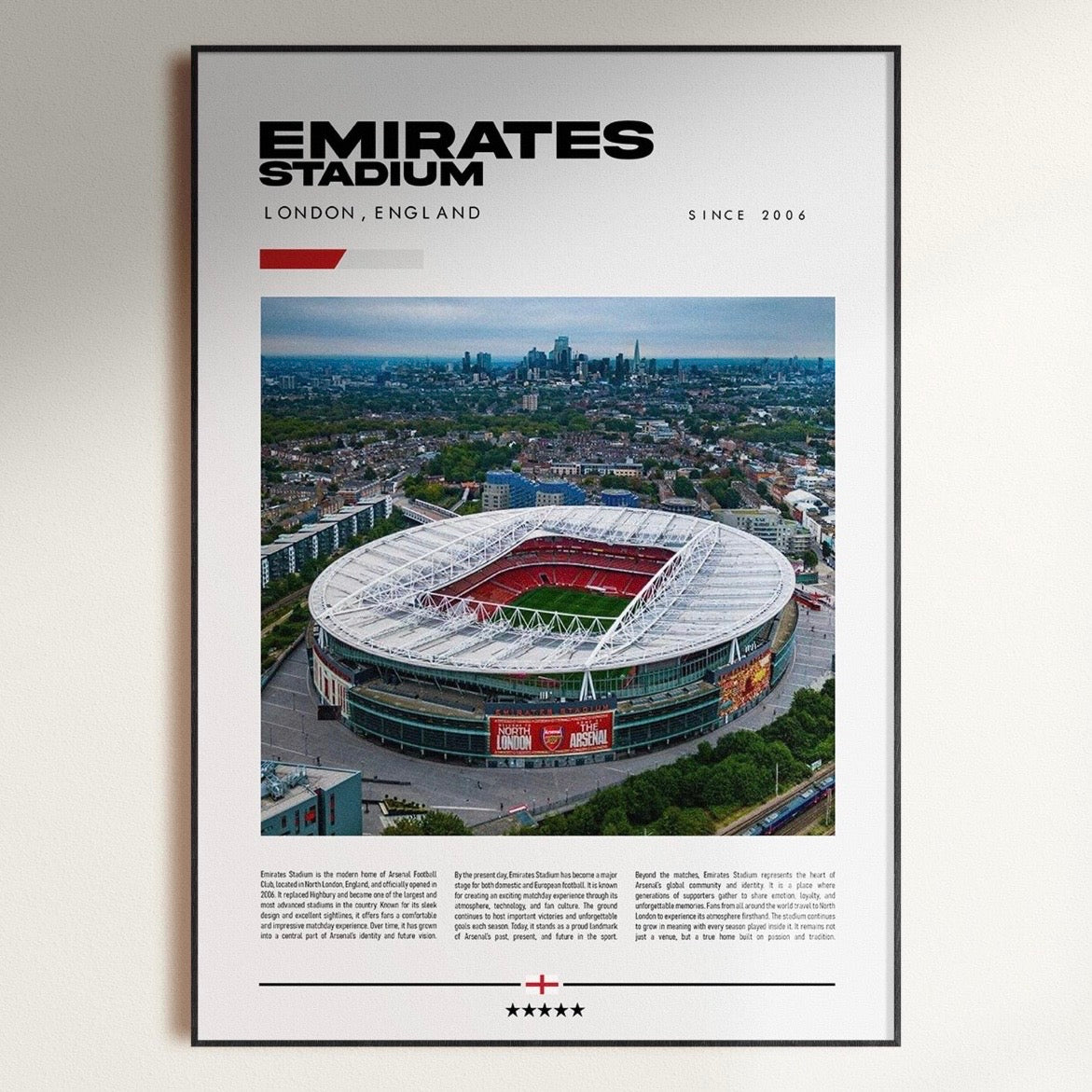 Emirates Stadium Print | Arsenal FC Poster | Football Wall Art Gift for Arsenal Fans