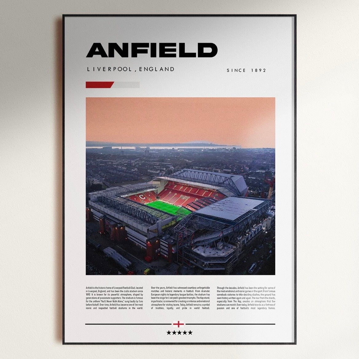 Anfield Stadium Print | Liverpool FC Poster | Football Wall Art Gift for Liverpool Fans