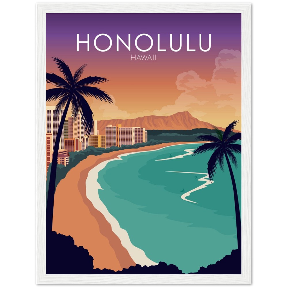 Honolulu Poster | Honolulu Wall Art | Honolulu Sunset Print