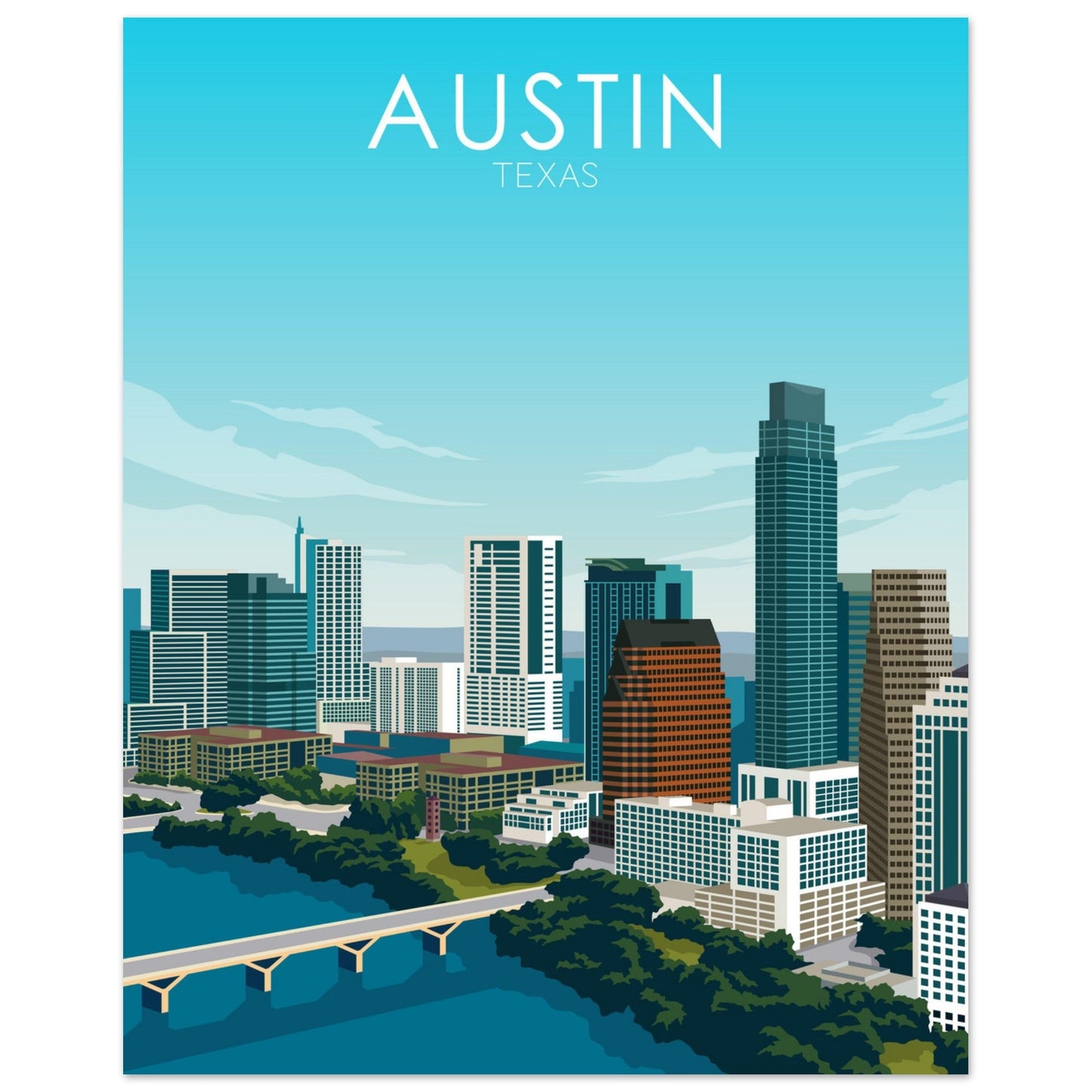 Austin Poster | Austin Wall Art | Austin Daytime Print