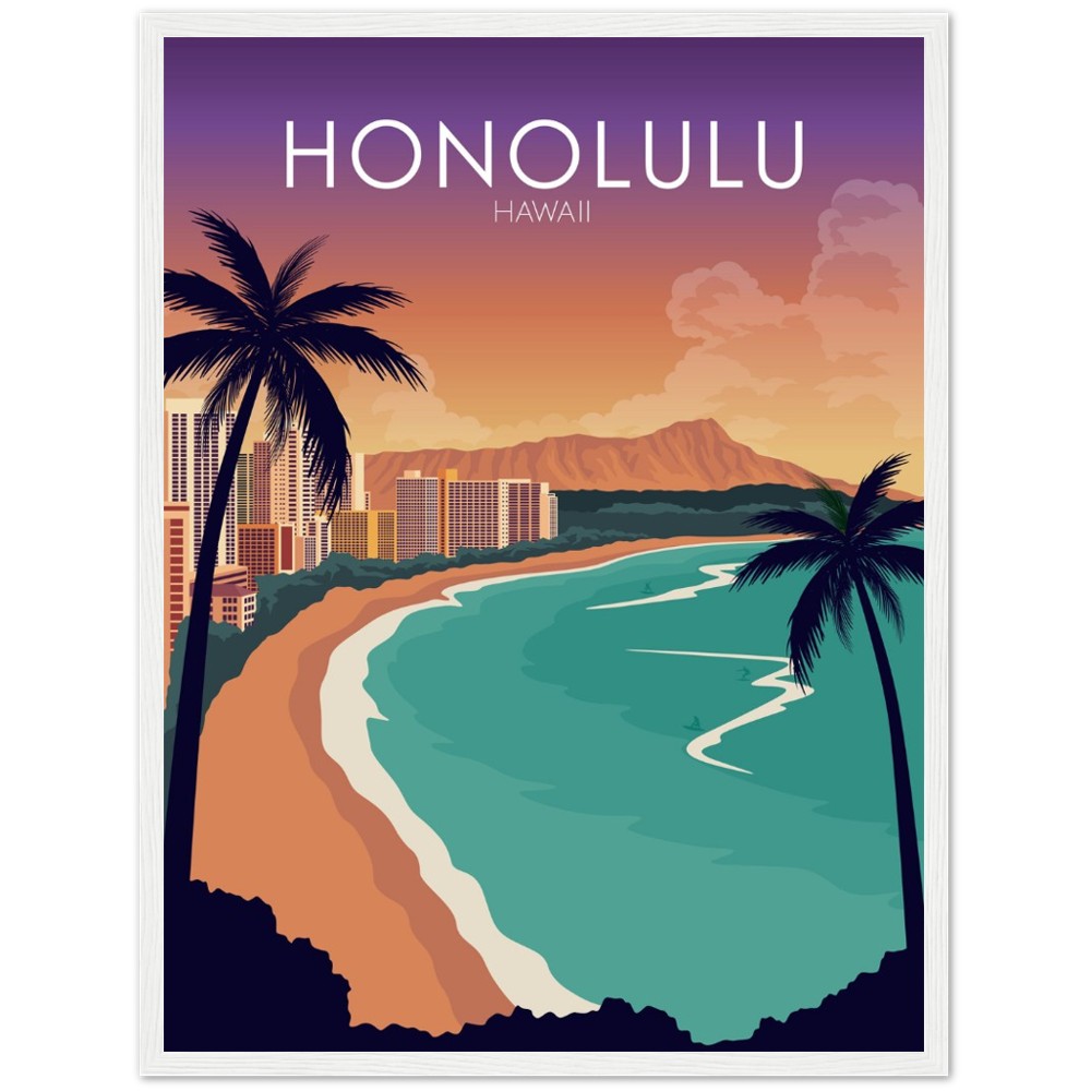 Honolulu Poster | Honolulu Wall Art | Honolulu Sunset Print