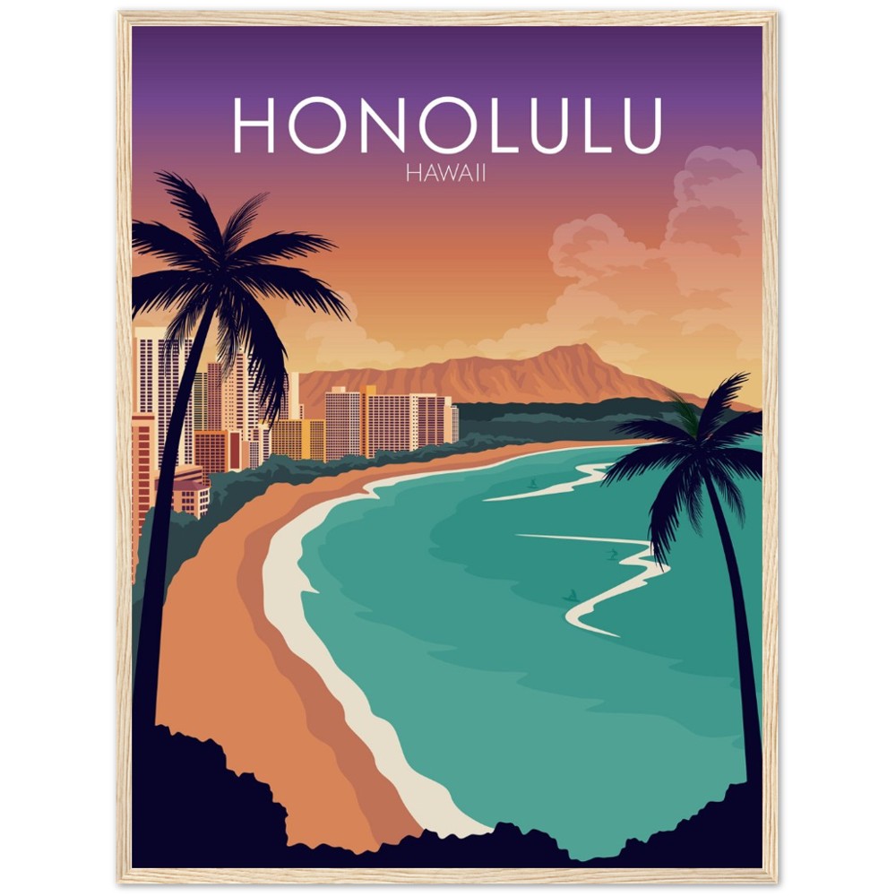 Honolulu Poster | Honolulu Wall Art | Honolulu Sunset Print