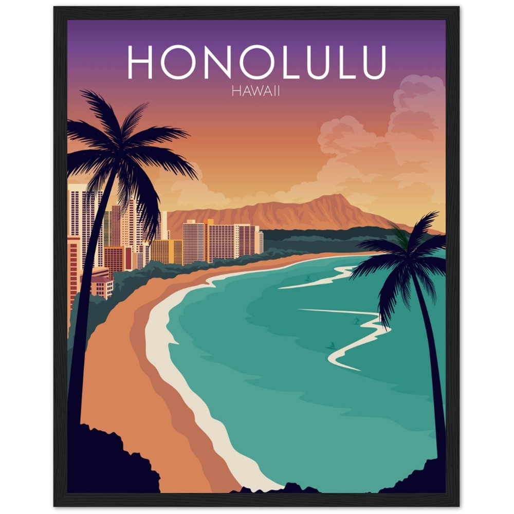 Honolulu Poster | Honolulu Wall Art | Honolulu Sunset Print