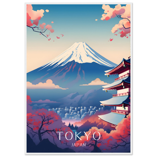 Tokyo Japan Travel Poster in a white frame, 70x100 cm