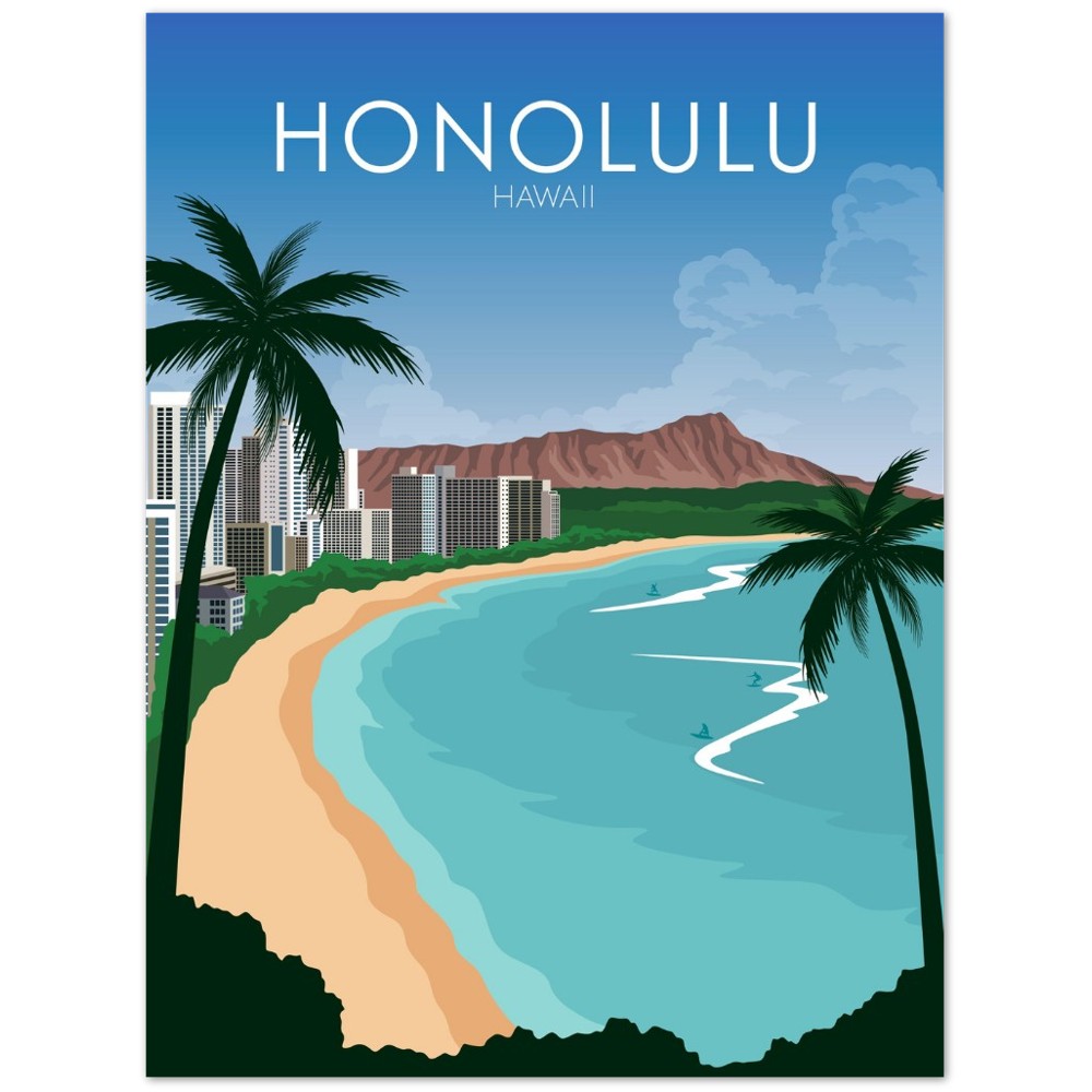Honolulu Poster | Honolulu Wall Art | Honolulu Daytime Print
