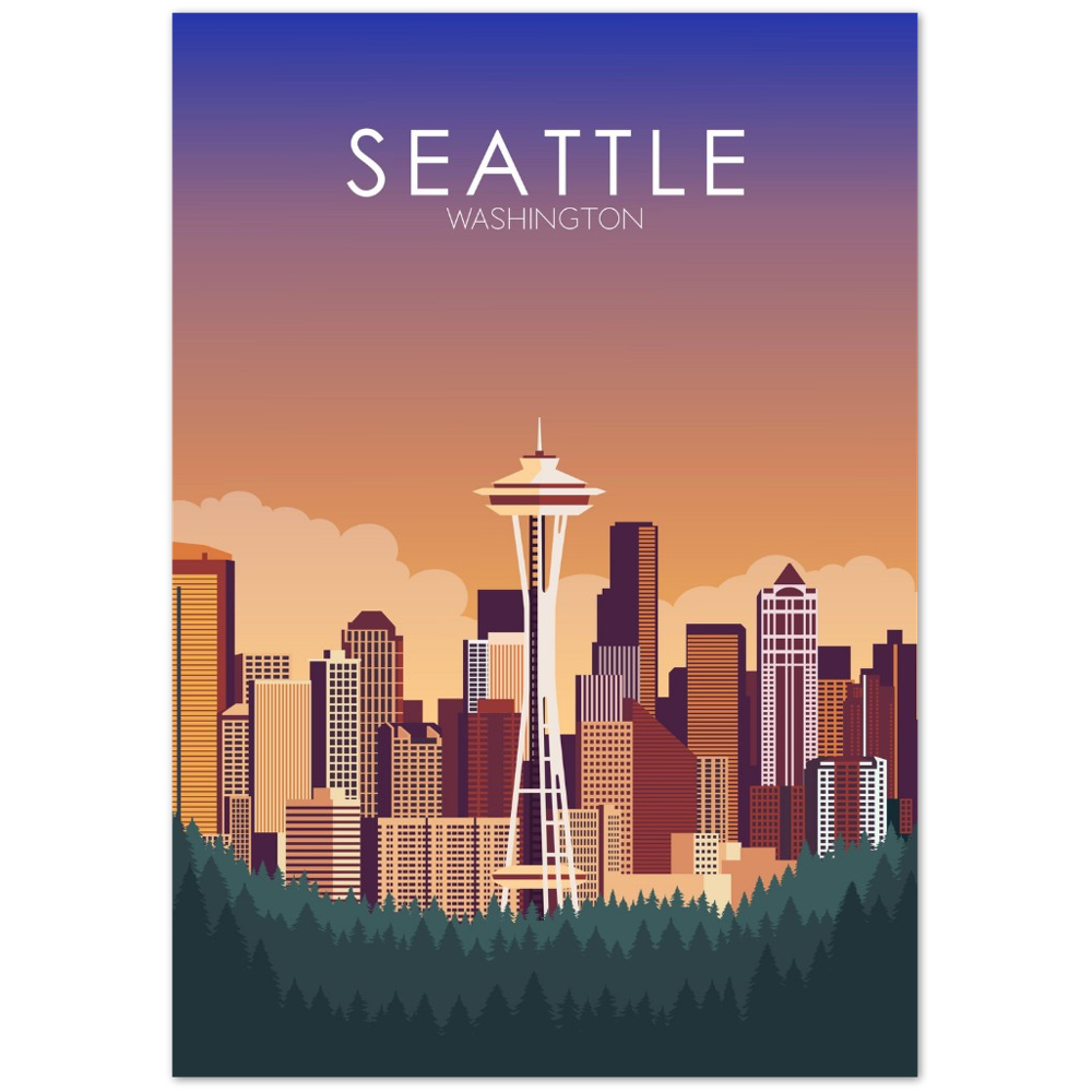 Seattle Poster | Seattle Wall Art | Seattle Sunset Print