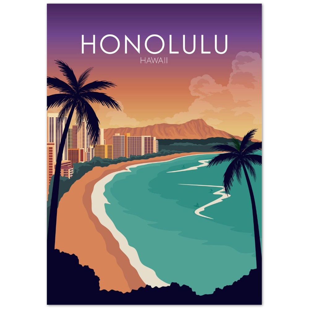 Honolulu Poster | Honolulu Wall Art | Honolulu Sunset Print