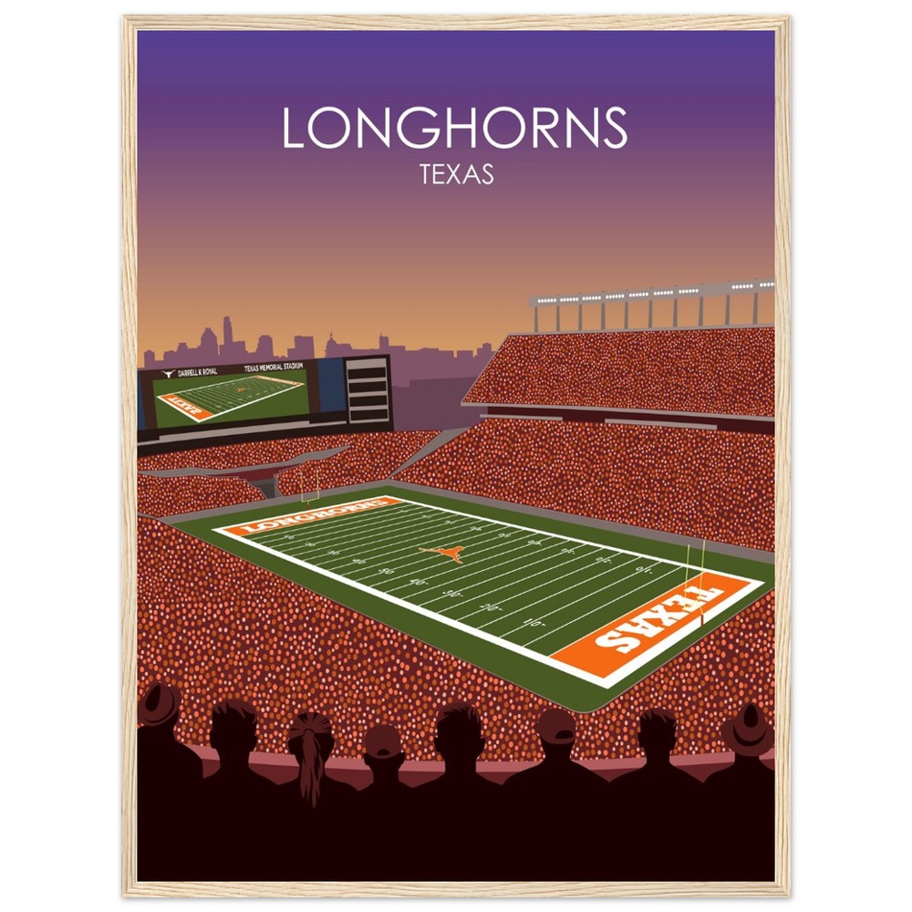 Darrell K Royal Memorial Stadium Poster | University of Texas Longhorns College Football Stadium Print