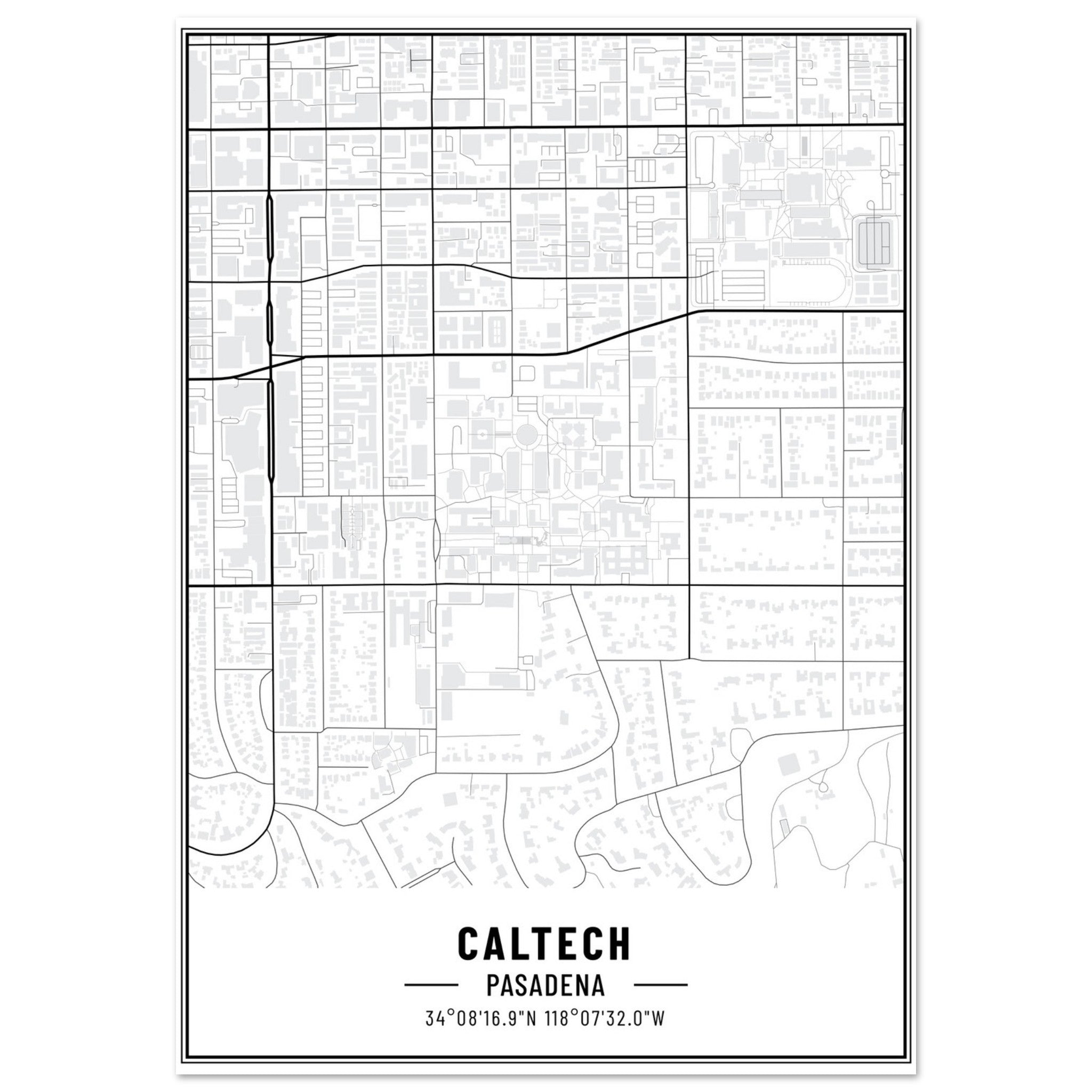 Caltech Map Poster | Caltech Map Wall Art | Caltech Map Print ...