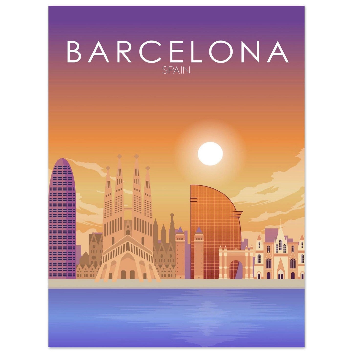Barcelona Poster | Barcelona Wall Art | Barcelona Sunset Print