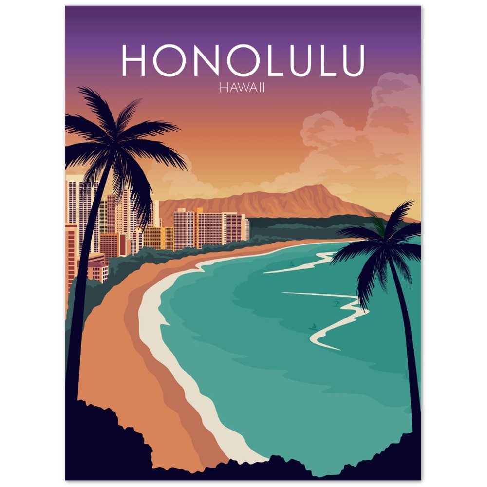 Honolulu Poster | Honolulu Wall Art | Honolulu Sunset Print