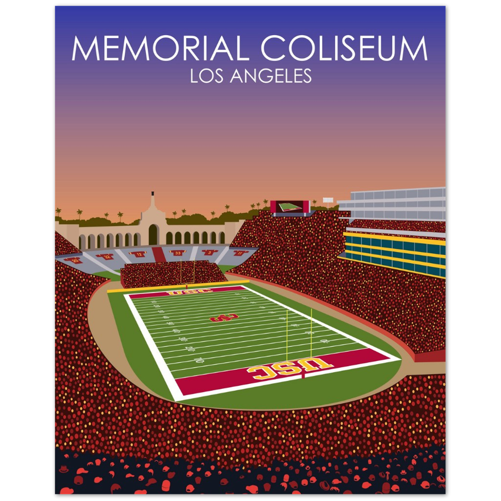 United Airlines Field at Los Angeles Memorial Coliseum Poster | USC Print | University of Southern California Football Stadium Print
